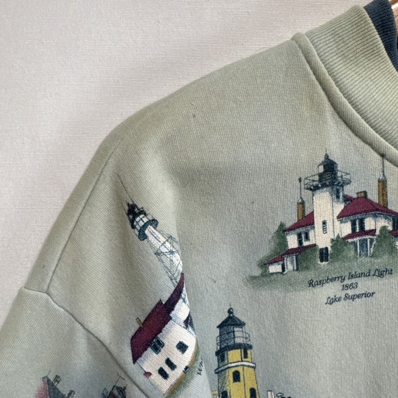 Artisans Sunschein Designs Michigan Lighthouse Cardigan USA 90s All Over Design - Picture 4 of 10
